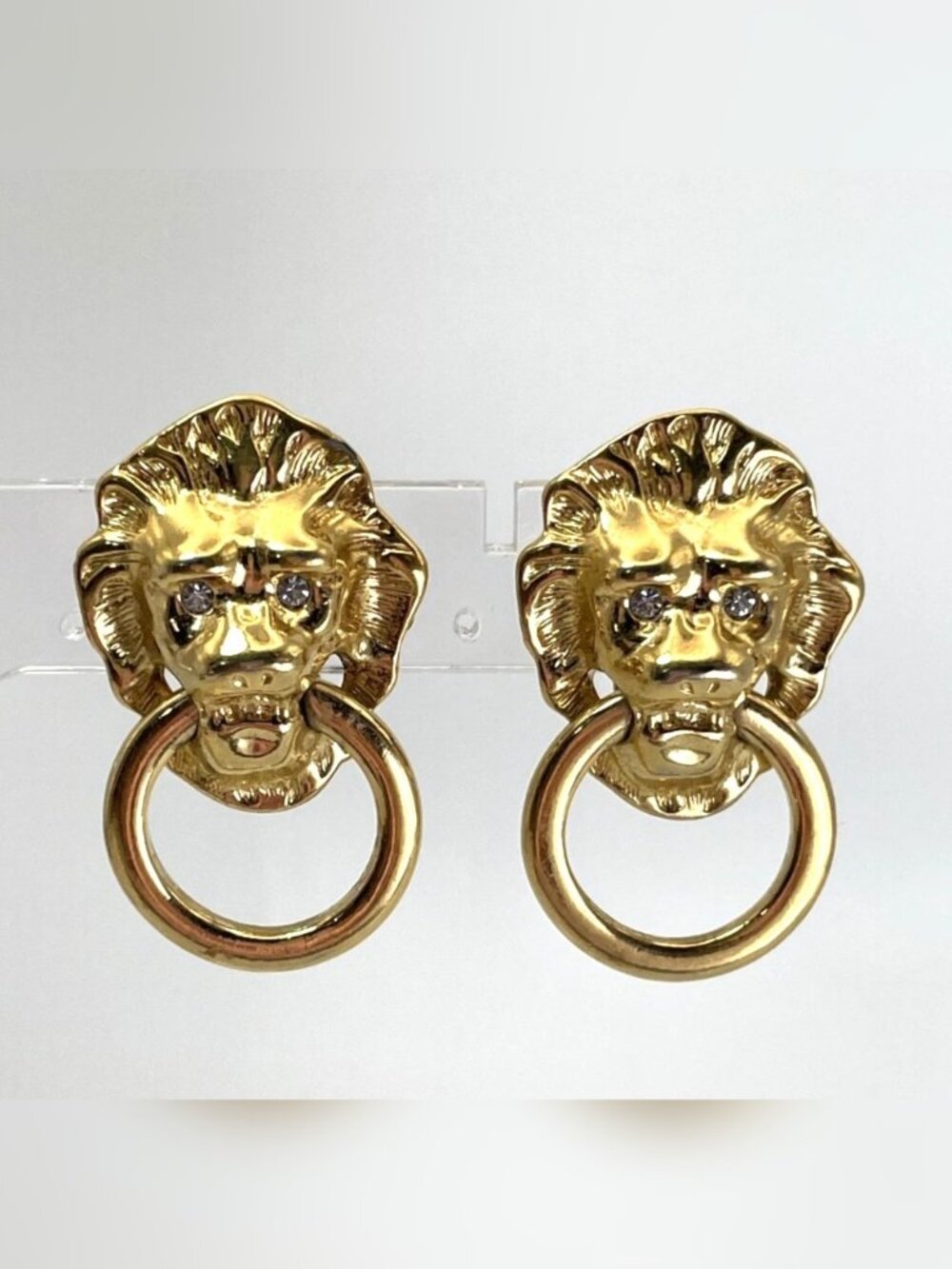 Vintage Kenneth Jay Lane KJL for AVON Lion Head Door Knocker Clip On Earrings